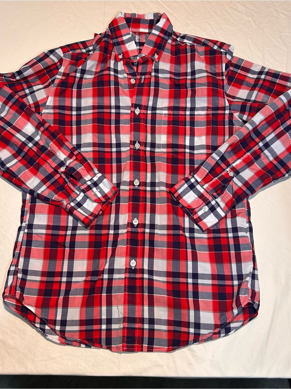 J.Crew Men's Small Plaid Button Down Shirt Red White Navy Long Sleeve